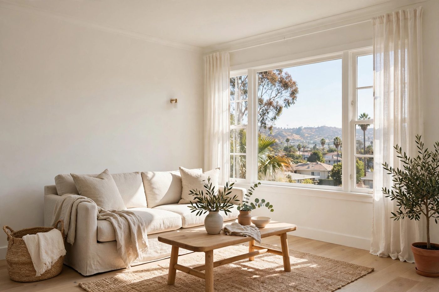 Living room with freshly painted walls